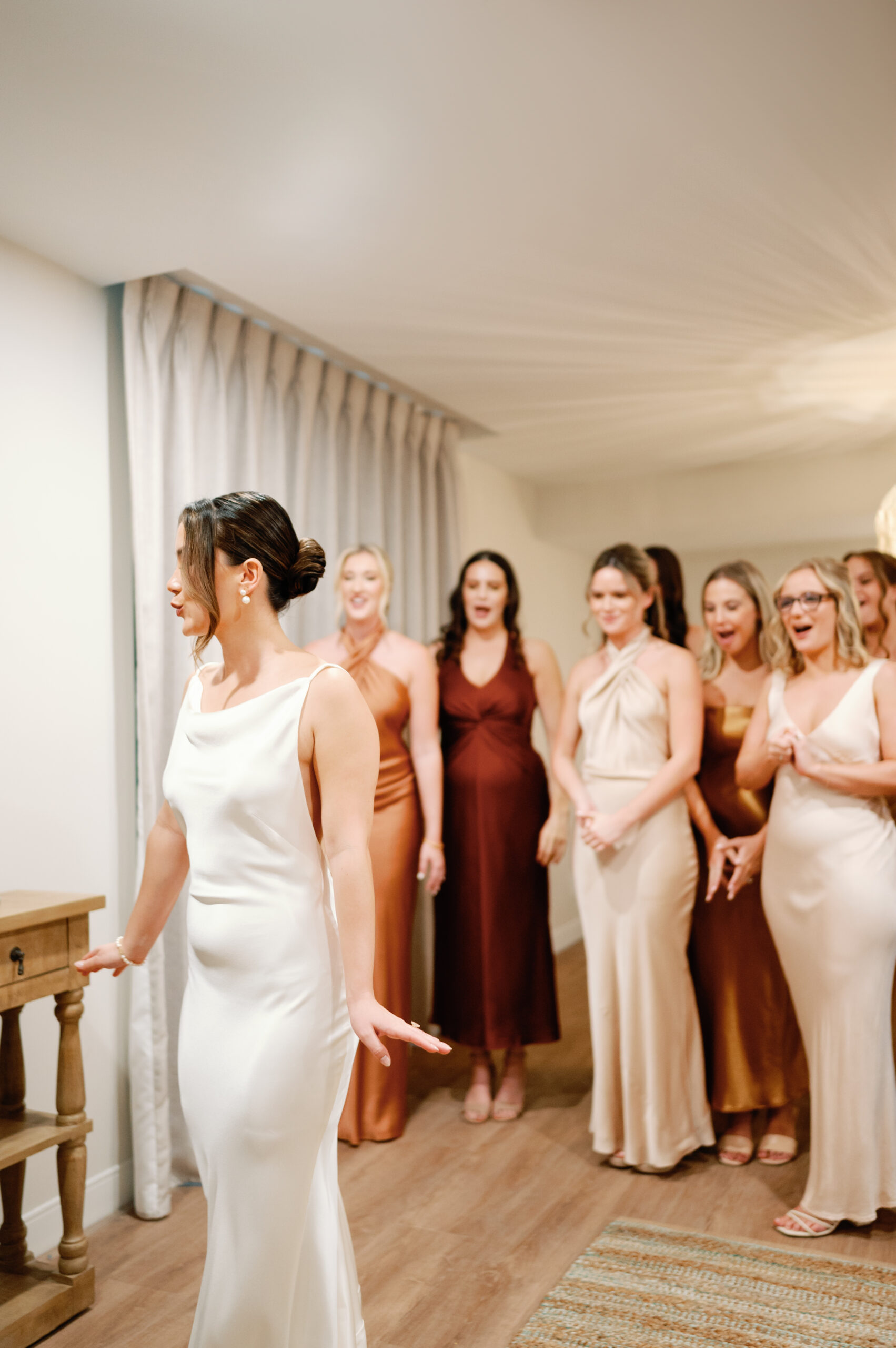 Bridesmaids first look captured by benvenuto wedding photographer