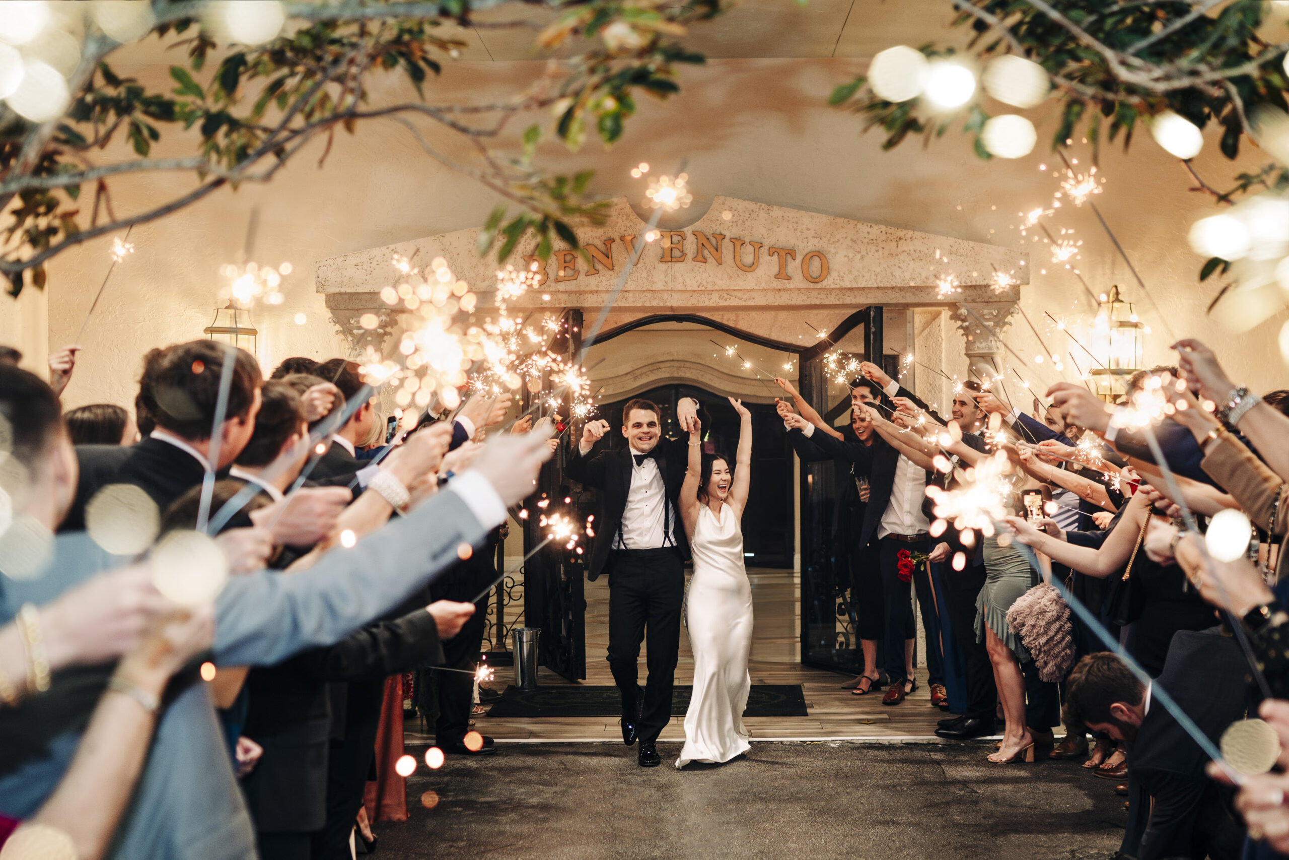 Sparkler exit at Benvenuto in Boynton Beach captured by wedding photographer